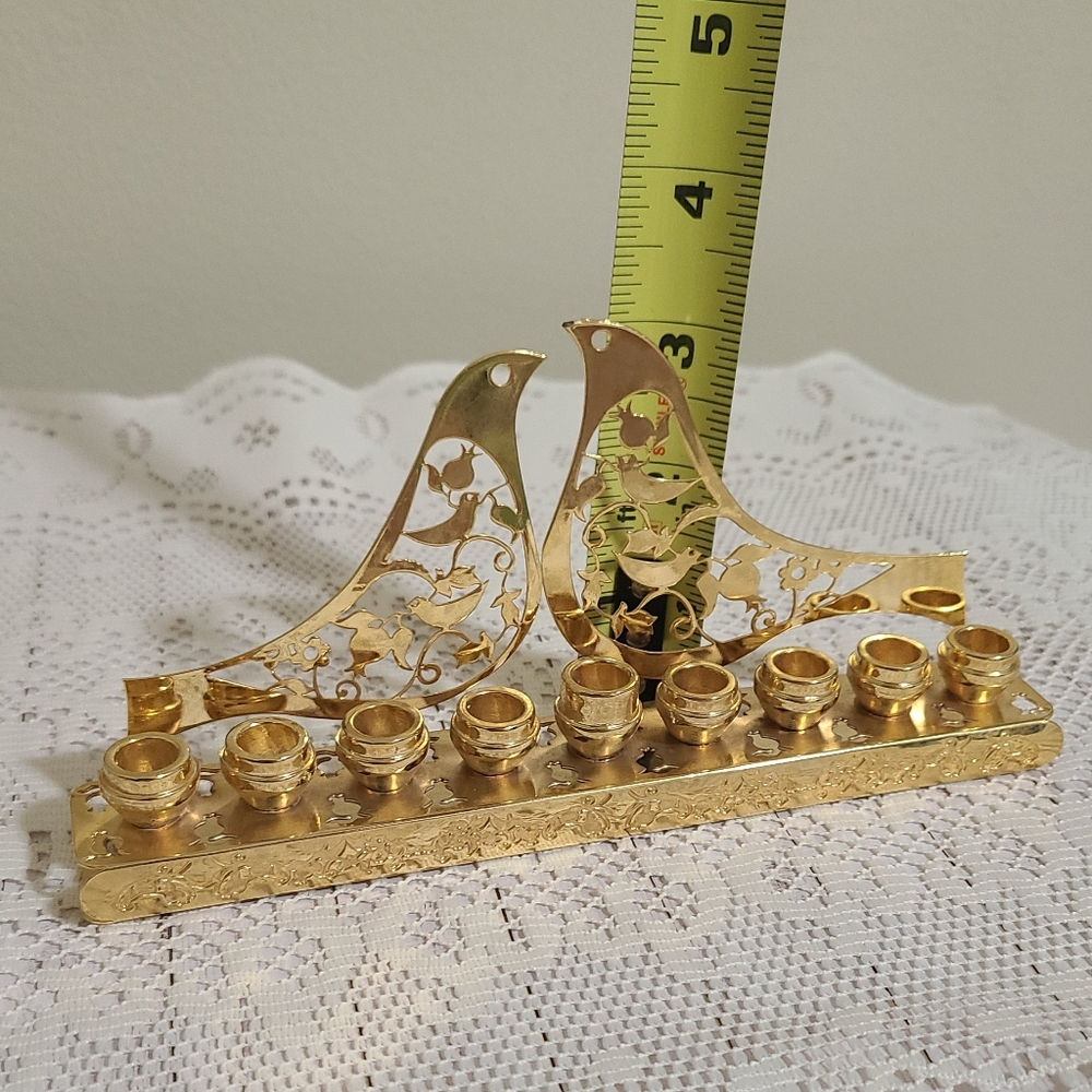 🕎 DOVE BRASS HANUKKAH MENORAH ~ POMEGRANATE DESIGN - Picture 11 of 12